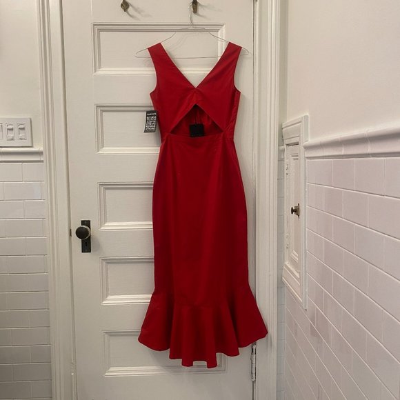 Saloni Zoey Cutout Cotton Blend Poplin Midi Dress - Picture 4 of 9